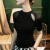 啄木鸟品牌2024春季新款夏装洋气中袖镂空女五分袖上衣半袖性感网纱打底 黑色 S