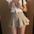 楠语秋（NANYUQIU）韩系辣妹polo领开衫短袖T恤+设计感麻蕾丝拼接百褶短裙两件套装 白色上衣 S