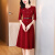 米诗德系带有腰带的连衣裙春季红色礼服长袖女士参加婚礼的衣服正式场合 红色 L [106至115斤
