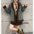 UOSU复古学院风套装女季设计感拼接牛仔外套条纹衬衫百褶半身裙子 西服外套+衬衣+半身裙 三件 S (建议80-90斤)