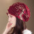 曌月女士化疗后戴的薄款帽子光头帽子夏季透气专用包头开颅蕾丝月子帽 双色绣线酒红 均码(54-60cm有弹性)