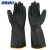 海斯迪克 耐酸碱乳胶手套黑色 防水防滑作业用劳保清洁手套 35cm长(1双)