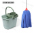 手压带水桶加厚洗滑轮桶挤拖把墩布清洁单桶滑轮压干桶大容量 绿色桶+蓝色拖把