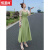 恒源祥（HYX）女装品牌前十名2024年最新款牛油果绿色温柔风连衣裙女夏季收腰显 绿色 连衣裙 M (100斤内)