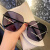 OSJK2024新款网红时尚太阳镜韩版方形椭圆墨镜个性紫外线防眼镜 黑框黑灰片