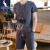 袋鼠（DAISHU)男士套装夏季新款中国风亚麻短袖t恤男宽松休闲棉麻短裤两件套潮 深灰色 M