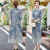 古鑫鳯新中式大码女装夏季新款时尚复古中国风水墨画衬衫半身裙套装 蓝色套装 XL