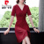 皮尔卡丹轻奢高档女装 母亲节礼物送女士衣服贵夫人阔太太连衣裙2021夏季新款红色裙子针织 红色 XL