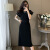 CMQ2024新款夏季法式高级感黑色短袖连衣裙修身收腰包臀气质长裙子女 黑色 XL