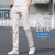 法莎尼亚品牌休闲裤男夏季薄款冰丝宽松直筒米白色棉弹力长裤 橄榄绿 33
