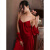 浪莎（LangSha）睡裙女款夏季冰丝性感纯欲风感吊带睡衣风睡袍两件套浴袍 酒红色 (睡裙+睡袍)两件套 160(M) 100斤以内