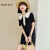 瑟俐（SERLEAY）品牌2024年夏季新款连衣裙通勤韩系简约纯色娃娃领小黑裙气质短裙 黑色 M