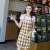 茶光（CHAGUANG）围裙漂亮洋气围裙女家用厨房2021新款纯棉洋气布料防水防油无袖 纯棉黄蓝格围裙