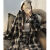 弗仑诺外套春秋款女港风新款格子衬衫学生韩版宽松气质防晒衬衣薄款长袖 藏青色AP （高品质） S （95斤及以下）