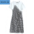 智时代（WISDOM AGE）MIUCO设计感不对称拼接珠链流苏格子短袖收腰开叉连衣裙女夏新款 白色拼菱格 2XL