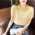 淘菲象夏季新款韩版条纹娃娃领短袖t桖冰丝针织衫女薄款衣服 黄色 S