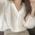 超好看的V领蕾丝衫女 韩版白色长袖衬衣2024 图片色 XL