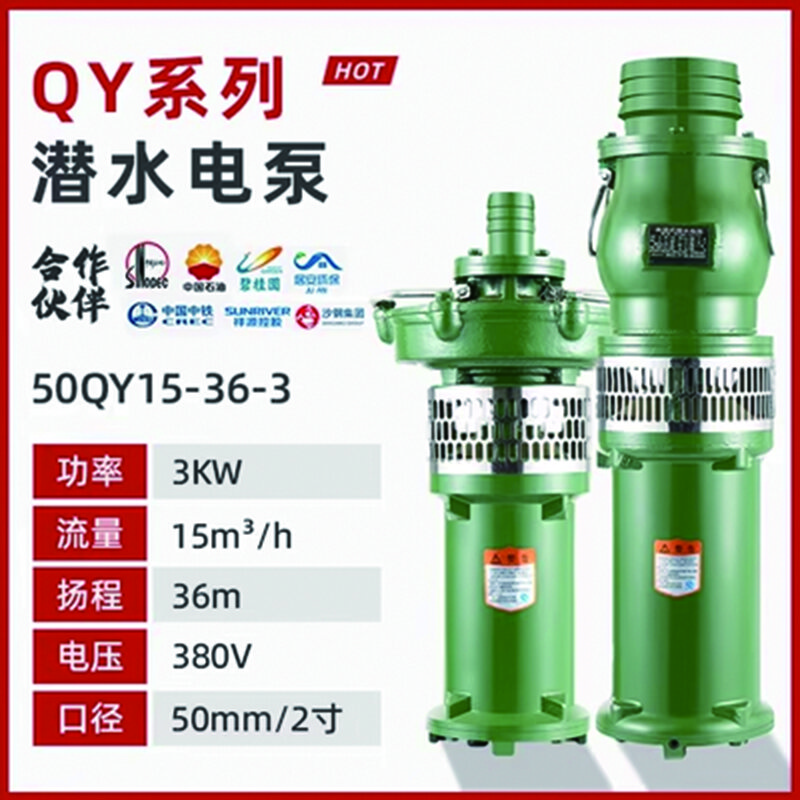 雷动 人民国标QY油浸式潜水泵三相380v大流量抽水泵灌溉油浸泵 50QY15-36-3 