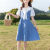 迪士尼女童牛仔连衣裙夏装2024新款洋气夏季儿童公主裙大童夏款女孩裙子 蓝色 160建议身高150cm