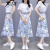 妍莉芬 新款连衣裙女装2023年夏季韩版气质雪纺碎花中长款裙子套装女士 蓝色套装 XL