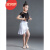 NQSQ儿童拉丁舞服女童拉丁舞裙24夏季短袖练功服少儿舞蹈比赛表演服装 黑色上衣+黑色裙子 140(建议身高135CM7-9岁)(140(