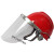 适用铝支架防冲击有机玻璃透明头盔安全帽打磨防护面罩PC耐高温满 红色ABS帽+3mm铝支架面罩百工
