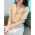 KUSLMI官方品牌衬衫女新款2024夏季女装甜美法式娃娃领短袖衬衣女 黄色 S   建议80-95斤