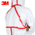 3M 4565带帽红色胶条连体防护服 防尘防化学液体喷溅防护服 白色 XL