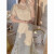 南月奚五一参加婚礼的女款服装国风白玉月光新中式改良白色旗袍女连衣裙 米白色 配饰3D立体提花面料 S