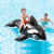 砚古水上动物充气坐骑大海龟蓝鲸黑鲸浮排漂浮玩具儿童游泳 遮阳蜗牛小船 充气底+手泵 重1.