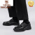 西域骆驼（VANCAMEL）品牌方头皮鞋男款商务英伦风男生鞋子设计感小众黑色内增高结婚鞋 黑色内增高 38