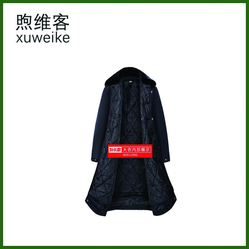 高品质羊绒加厚加长款反光条防寒大衣 黑色 160【适合90-110斤穿】