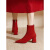 UXGK过年穿的本命年龙年女鞋子英伦风红色马丁靴高跟短靴订婚敬酒靴 红色/粗跟5cm 34