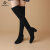 SHIHOKOO时尚百搭长筒靴女秋季黑色加绒保暖休闲靴高跟圆头气质靴 黑色 35