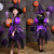 温蔓尔万圣节服装儿童女孩女童套装化妆舞会装扮女巫裙cos公主小女巫衣1 紫裙子+帽子 160