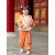 茸耀汉服女童2023冬儿童古装宝宝中国风唐装裤子套装新年装加绒拜年服 米橘色 90