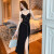 路蒙卡帝（REMCAOTI）2024季新款小众设计感镶钻收腰包臀吊带连衣裙法式长裙女 黑色 S