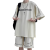 安錔华夫格短袖t恤男青少年夏季宽松学生加大码衣服休闲运动套装 白色套装(上衣+短裤) M