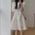 拉夏贝尔夏季新款设计感小众褶皱法式泡泡短袖连衣裙女减龄圆领设计感裙子 白色 M