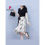 皮尔卡丹连衣裙子女士夏季2023年新款假两件v领小个子短袖气质中长裙 黑色 5XL(181-200斤