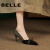 BUDDY BELLE旗舰官网女鞋她她复古拼色尖头蝴蝶结一脚蹬高跟鞋女2024年秋季新 绿色 37