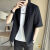 WGAI西装套装男夏季休闲韩式西服大码加肥加大五分袖薄款韩版修身短袖 黑色 M （建议100-120斤）