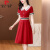 皮尔卡丹（pierre cardin）法式复古减龄拼色连衣裙夏装新款女神范气质感小香风修身裙子 红色 XL 100 - 110斤