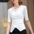 戴丽格中袖恤女新款女装交叉领纯色棉体恤设计感别致收腰半袖上衣 白色 2XL