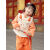 茸耀汉服女童2023冬儿童古装宝宝中国风唐装裤子套装新年装加绒拜年服 米橘色 90