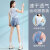 爱梦鸟（Aimengniao）跑步运动套装女夏季2024新款羽毛球健身瑜伽服镂空速干衣美背罩衫 套装/浅蓝+蓝色 S（选码参考胸围腰围）