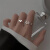 VISITins日韩简约波浪形戒指个性指环小众设计感气质网红尾戒指套装女 K LW镂空爱心戒指两件套 开口可调节