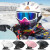 滑雪头盔男女硬盔单板双板雪镜一体式护具安全帽滑雪护具装备 黑裂纹+黑框黑片 M