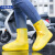 防雨鞋套 防汛硅胶雨鞋套男女下雨加厚防滑耐磨学生便携式雨靴仿 纽扣款-中筒黄色 S30-33码