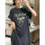 PMR女短袖上衣高档2024年新款短袖t恤长款夏季韩版蕾丝蝴蝶结印花宽 摩卡色（杏色字母） S （80-100斤）
